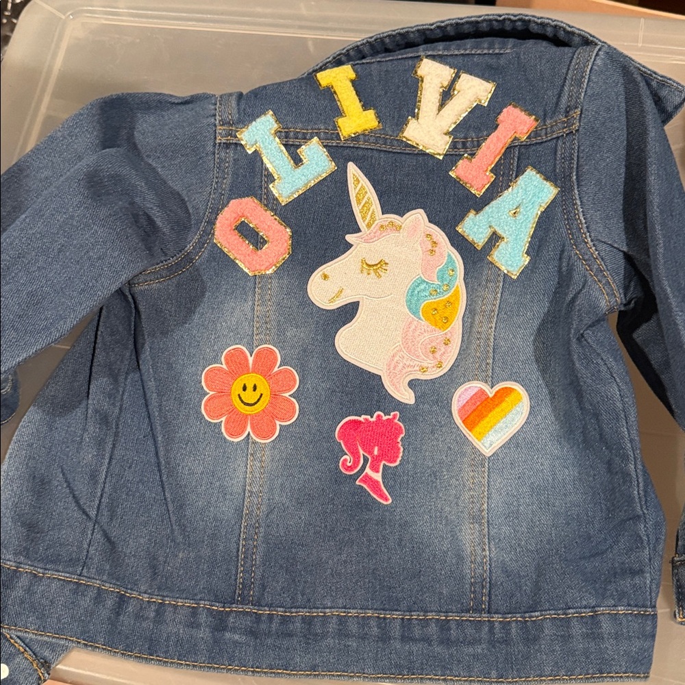Unique Vintage‎ Blue Jean Jacket with Unicorn and Patchwork
